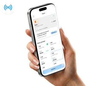 Hand holding a phone running the Portofly app